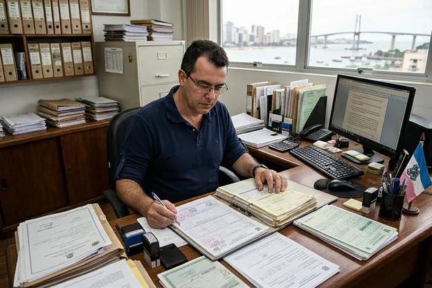 Profissional analisando documentos para evitar multas.